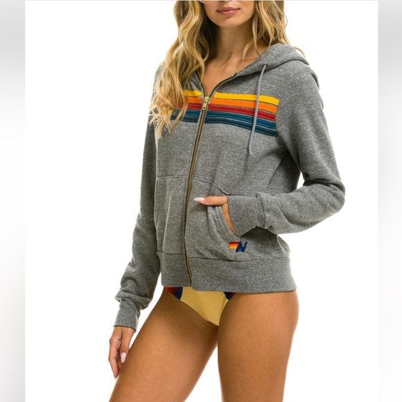 AVIATOR NATION  5 STRIPE HOODIE - HEATHER GREY - Picture 5 of 8